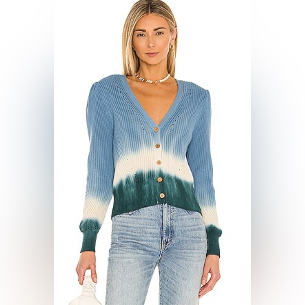 Veronica Beard Parula Cardigan XS Blue Ivory Green Ombre Dip Dye Knit
